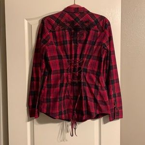 Harley Davidson red and black plaid button up